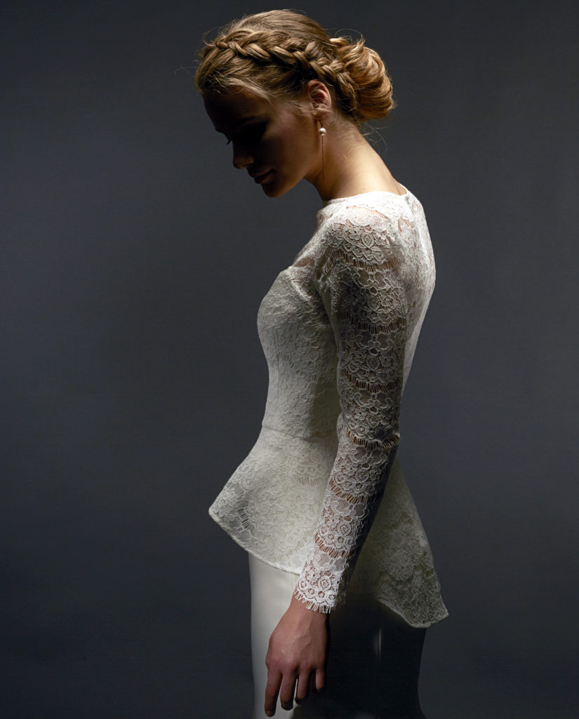 Fonda lace top with peplum skirt. Wedding accessories by Gudnitz Copenhagen