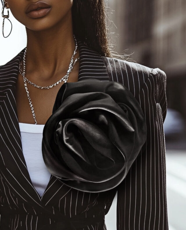 Satin Rosette – Black A sleek and sculptural satin rosette in classic black. Handmade with care by Gudnitz Copehagen.